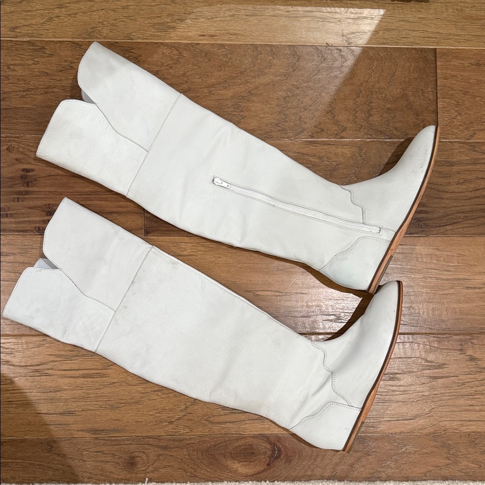 Nina White Over the Knee Boots. Top can be folded down